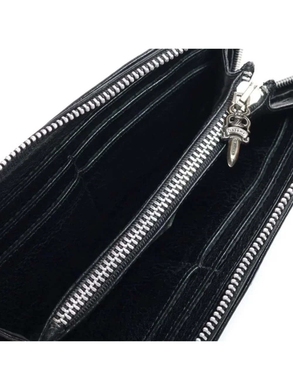 Chrome Hearts Rec Zip 3 Cross Round Zip Leather Wallet Black